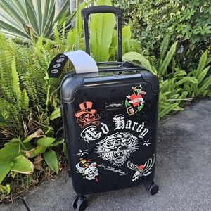 Ed Hardy Black Rolling Carry-On Luggage Suitcase